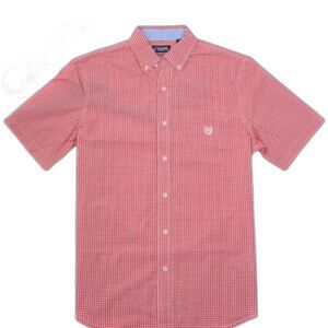 Chaps Men's Easy Care Gingham Short Sleeve Button Down Shirt Red